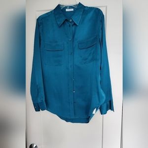 Equipment Blue Silk  textured satin long sleeve button down